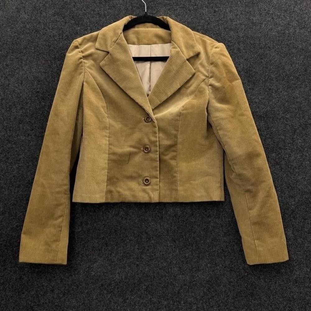 1970s Cropped Tan Corduroy Blazer Women's Fitted Jacket Minimalist Cotton